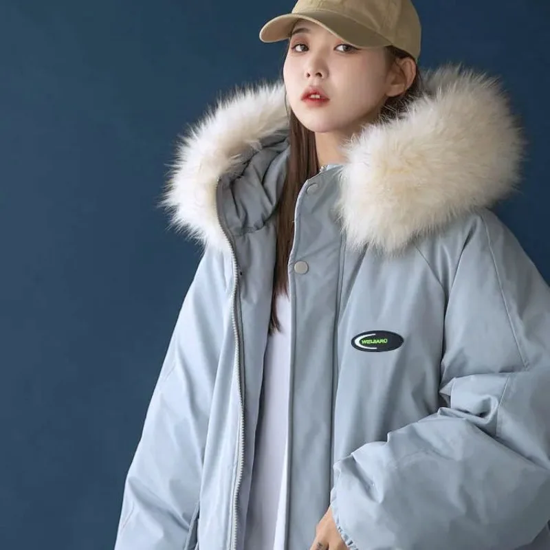 2023 New Women Padded Coat Winter Jacket Female Mid-length Frock Parkas  Big Fur Collar Outwear Hooded Loose Trend Overcoat