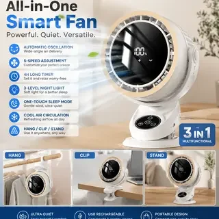 2026 New Upgrade Portable Car Fan Vehicle 5 Speeds Desktop FanAuto Cooling Oscillating FanCeilingTravel Clip On Fan AirCooler