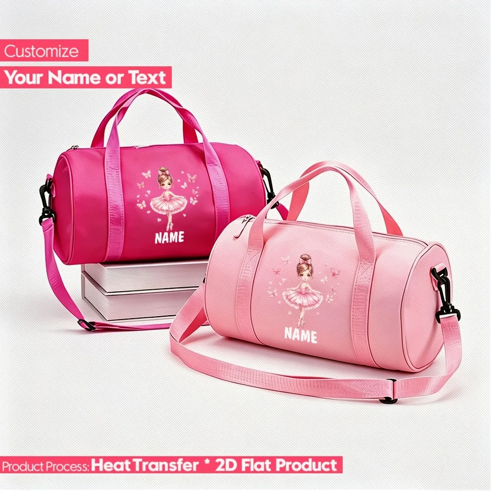 Custom Personalized Name Gym Dance Sports Duffle Bag - Ballerina Ballet Print - Preppy Style - Large Capacity Adjustable