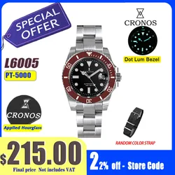 Cronos New 40mm Diver Men Watches Luxury Business PT5000 Automatic Mechanical Watch Sapphire Waterproof 200m Adjustclasp L6005M