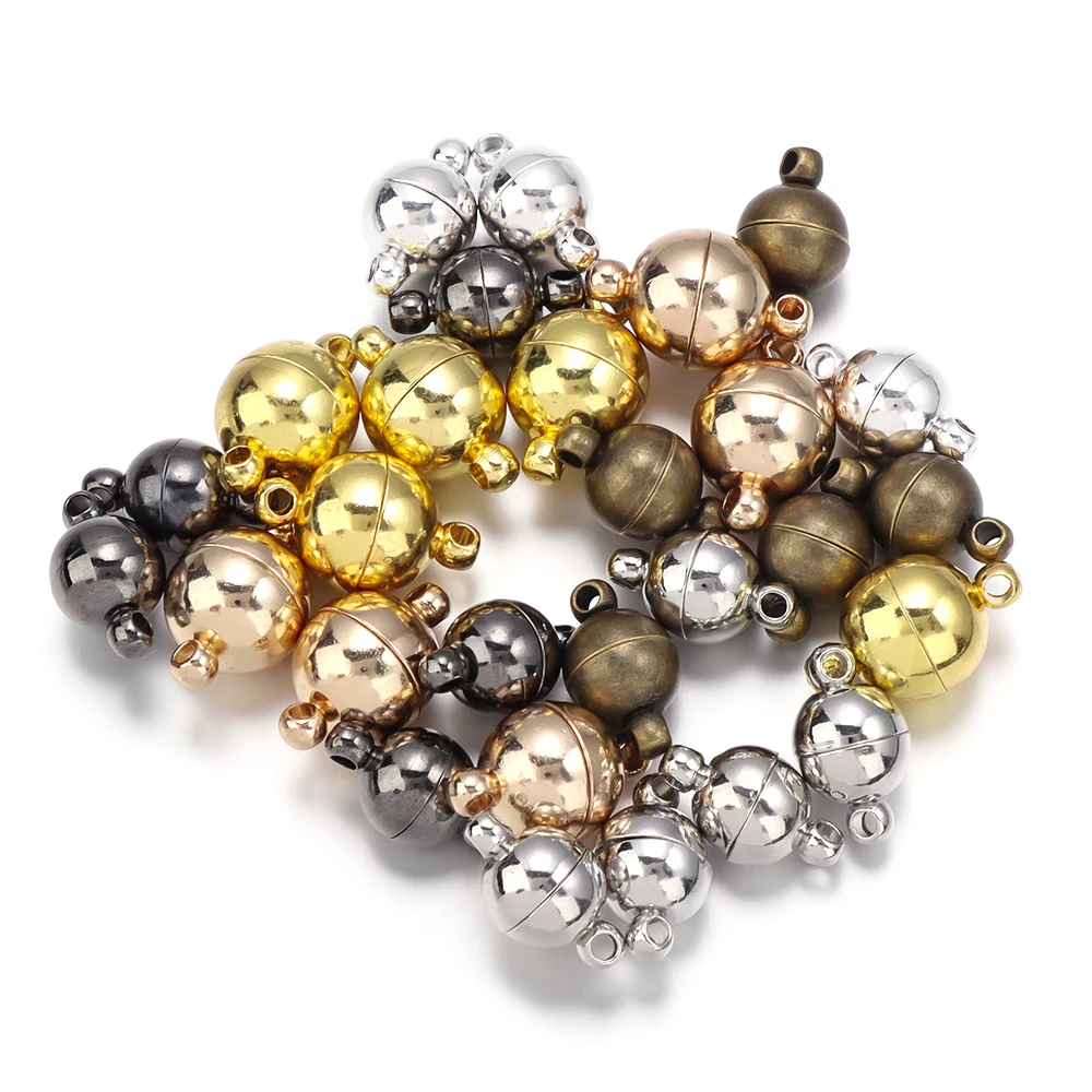 5 Sätze/los 6/8/10/12/14mm Runde Magnetische Verschlüsse Kupfer Ball Form Ende Schnalle Anschlüsse für DIY Schmuck Machen Armbänder Halskette – Detail 4