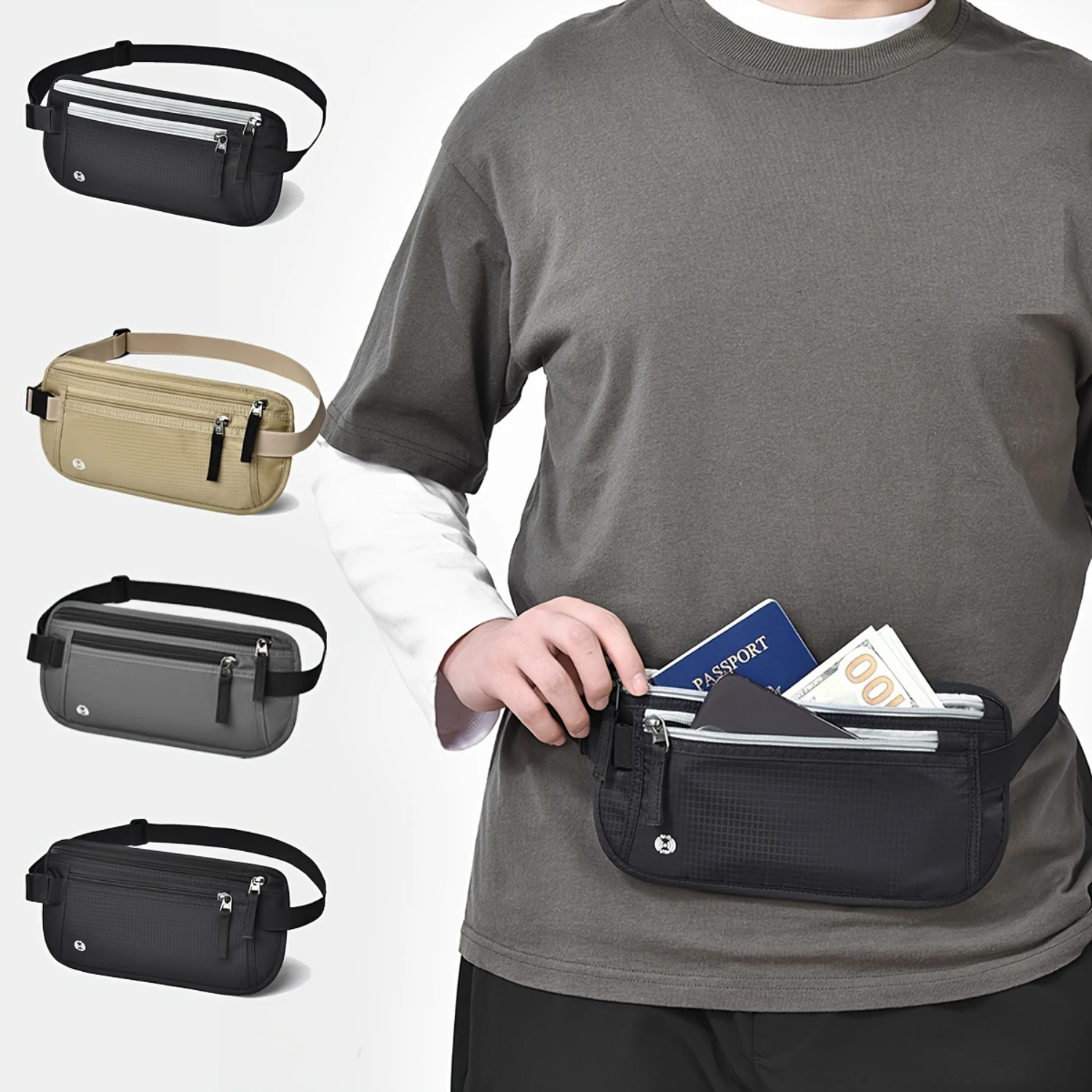 

Travel Money Belt - Ultra-Thin RFID Blocked Passport Holder for Cash, Credit Cards, and Documents - Secure Your Travel Essential