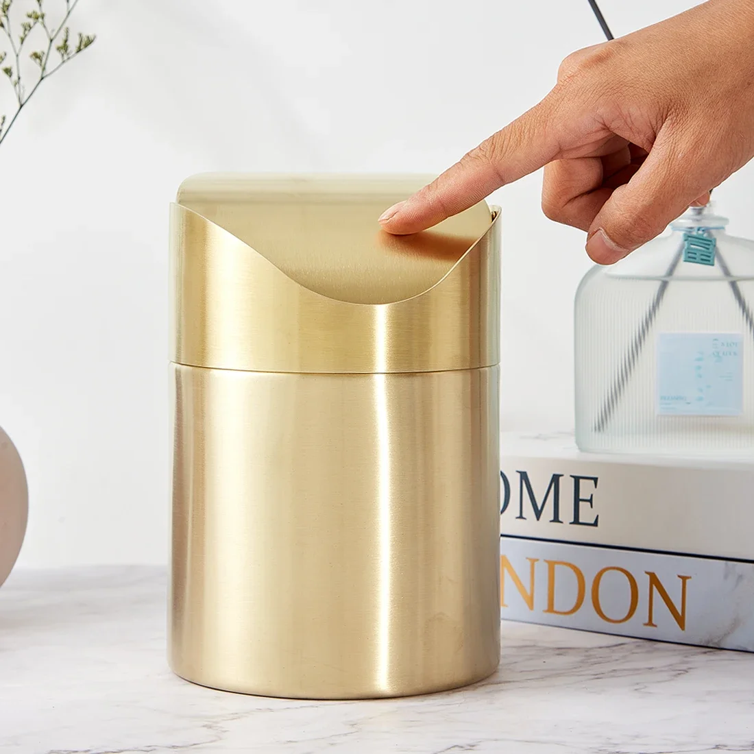 Gold Stainless Steel Desktop Trash Can Office Desk Desktop Paper Basket Small Car Storage Bin Box 분리수거 쓰레기통 Cubo Reciclaje