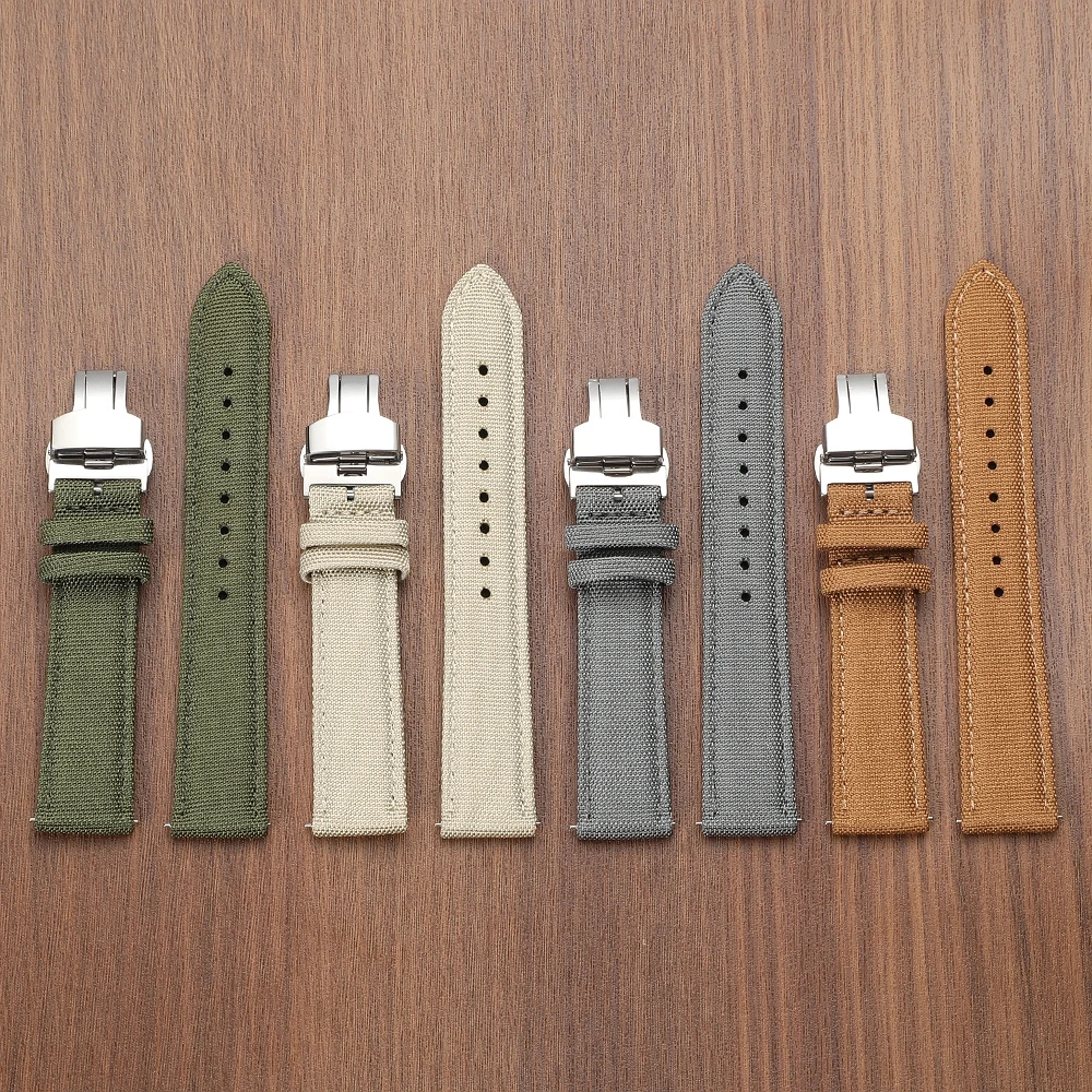 Quick Release Sailcloth Deployment Watch Band Nylon Strap 18mm 19mm 20mm 21mm 22mm 24mm Butterfly Buckle Multiple Wristband