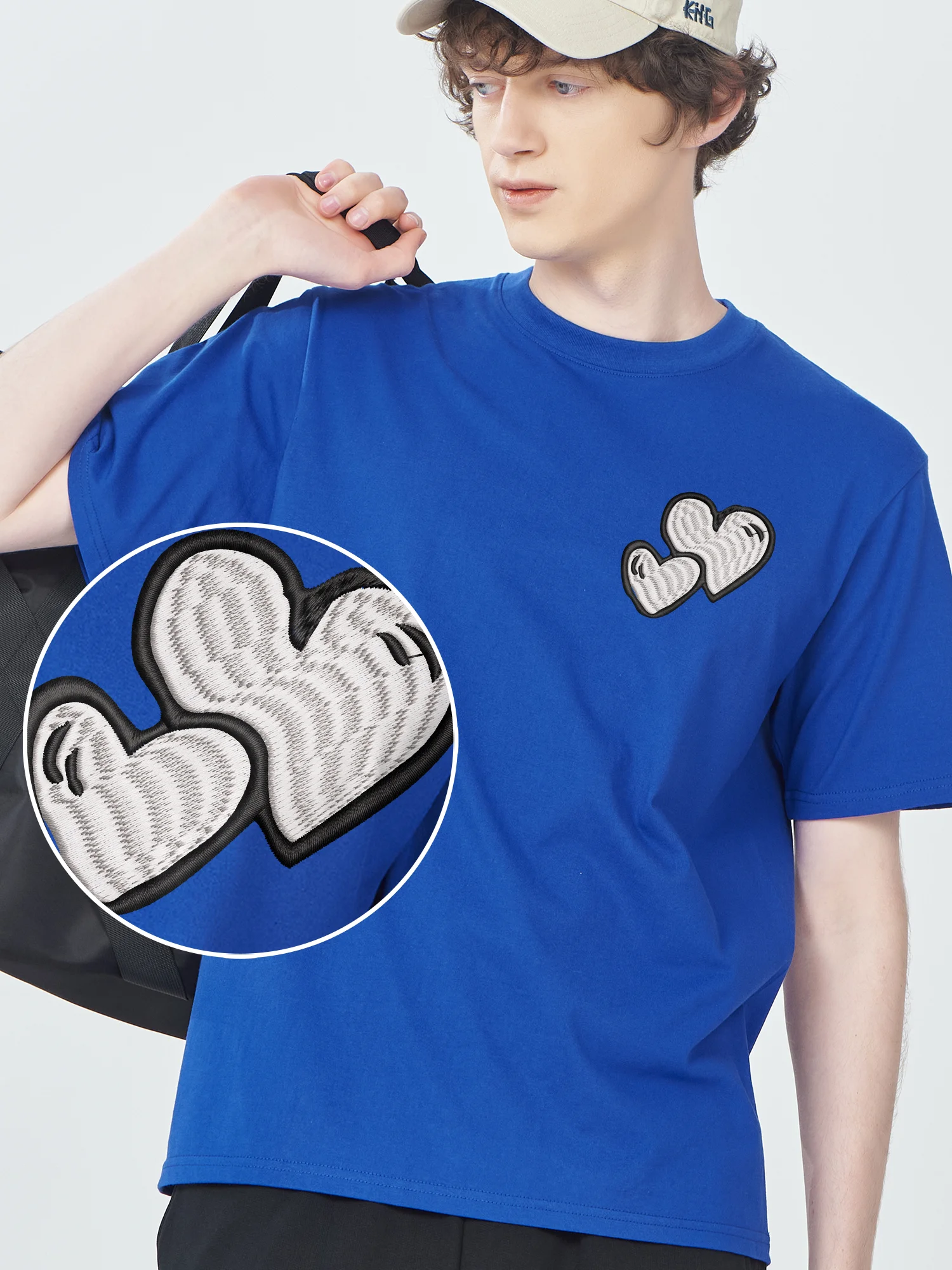 

Two Hearts Embroidered Cotton Graphic Tees Youth Summer Camisetas De Hombre Breathable Tops Unisex Women Men