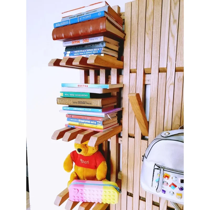 Natural Oak Wall Mounted Organizer -Tier Coat Rack for Shoes and Clothes Modern Style Easy Standing Installation