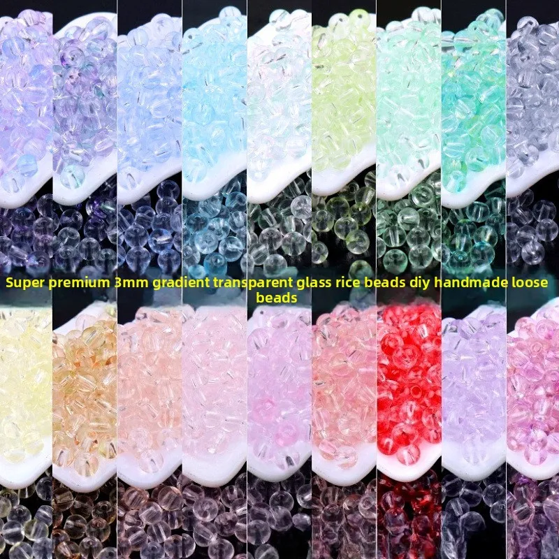 

3mm Clear Dual-Color Gradient Glass Seed Beads Bulk for DIY Bracelet Necklace Clothing Trim Craft Supplies