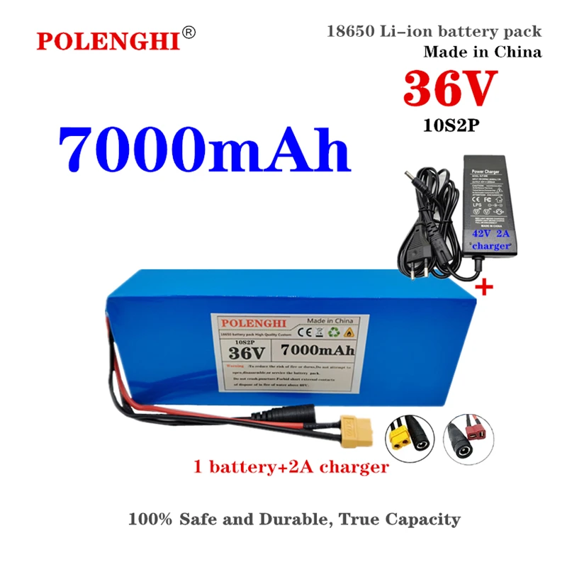 

POLENGHI 36V 7Ah 18650 lithium-ion battery pack 10S2P 0-500W motor with BMS electric bicycle scooter electric tool+42V charger