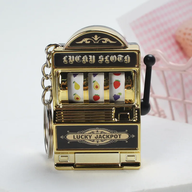 keychain game Stress Reliever Keychains Toy Mini Fruit Slot Machine Coin Operated Games Lucky Jackpot Kids Adult