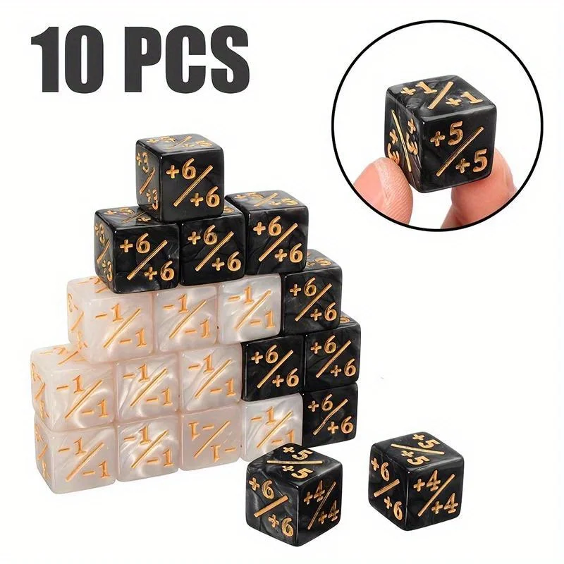 

10pcs 16mm 6-Sided Dice for MTG Card Games - Acrylic Counting Tokens with Golden Numbers & Hands for Luck Management