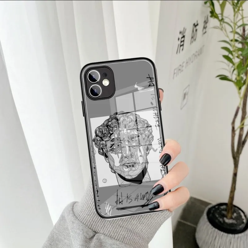 Vintage Steam Wave Sculpture David Phone Case Glass for IPhone 11 12 13 14 Pro MAX 8 X 7 14 Plus SE 13 Pro Design Iphone Covers