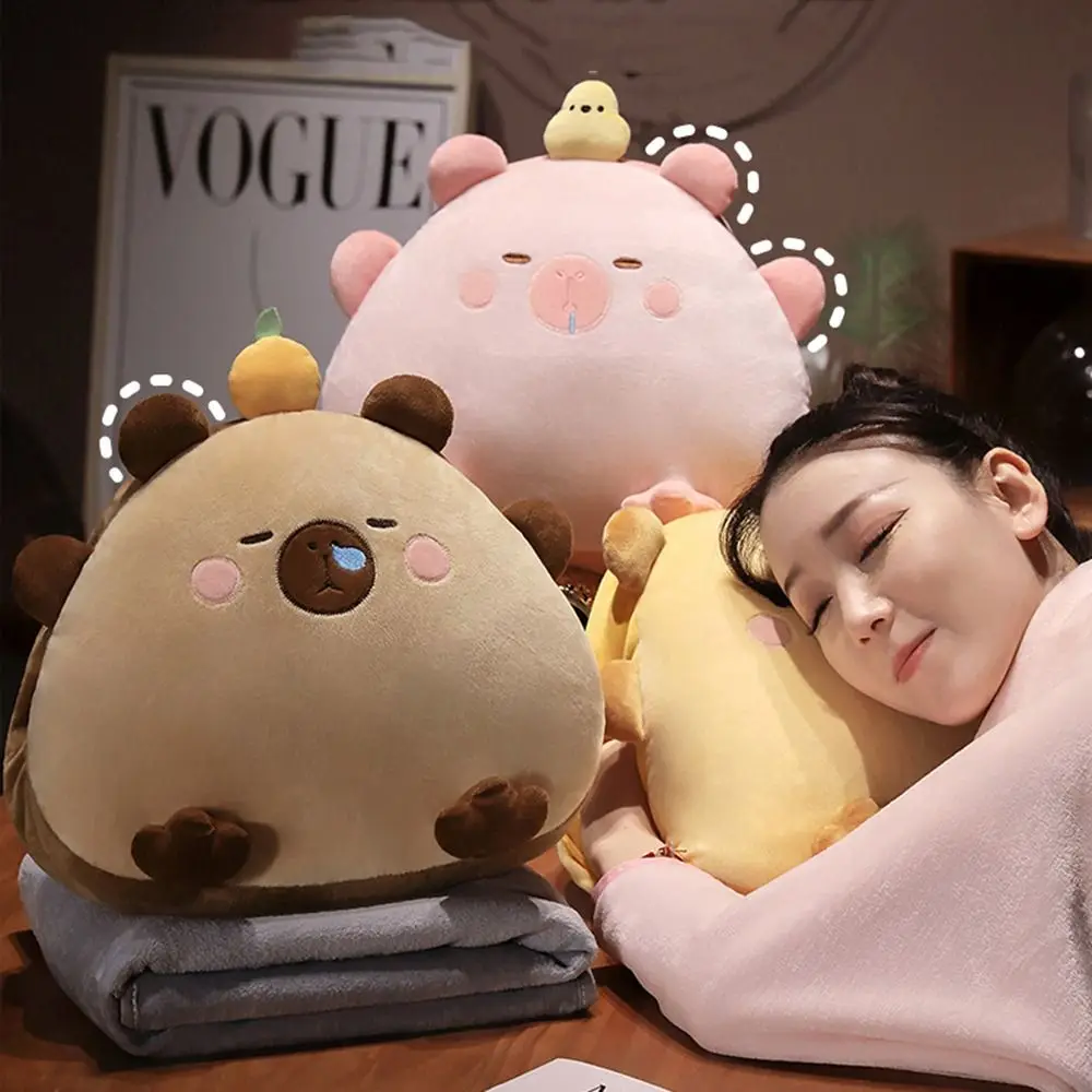 

3-in-1 Capybara Throw Pillow Stuffed Capybara Air Conditioning Blanket Cartoon Hand Warmer Skin-friendly Portable