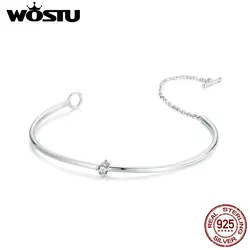 WOSTU 925 Sterling Silver Minimalism Jewelry Bangle Chain Bracelet For Women Adjustable Simple CZ Wedding Bracelets Party Gift