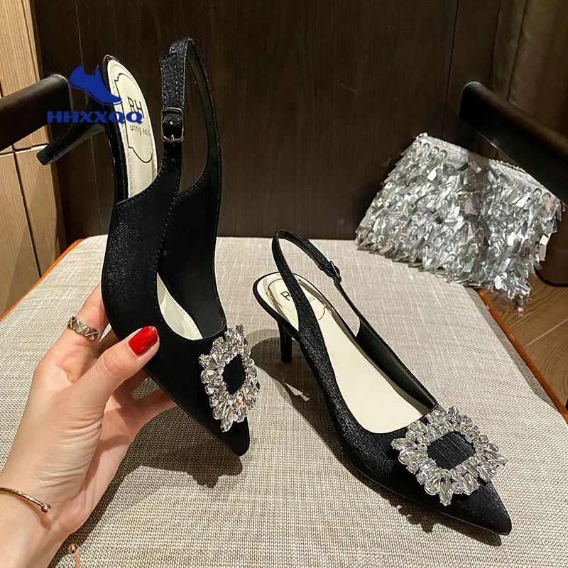 High Heels Shoes Women\'s Pumps 2022 Spring New Stiletto Sandals Pointed Toe Shallow Mouth Black Heels Shoes Large Size 32-43