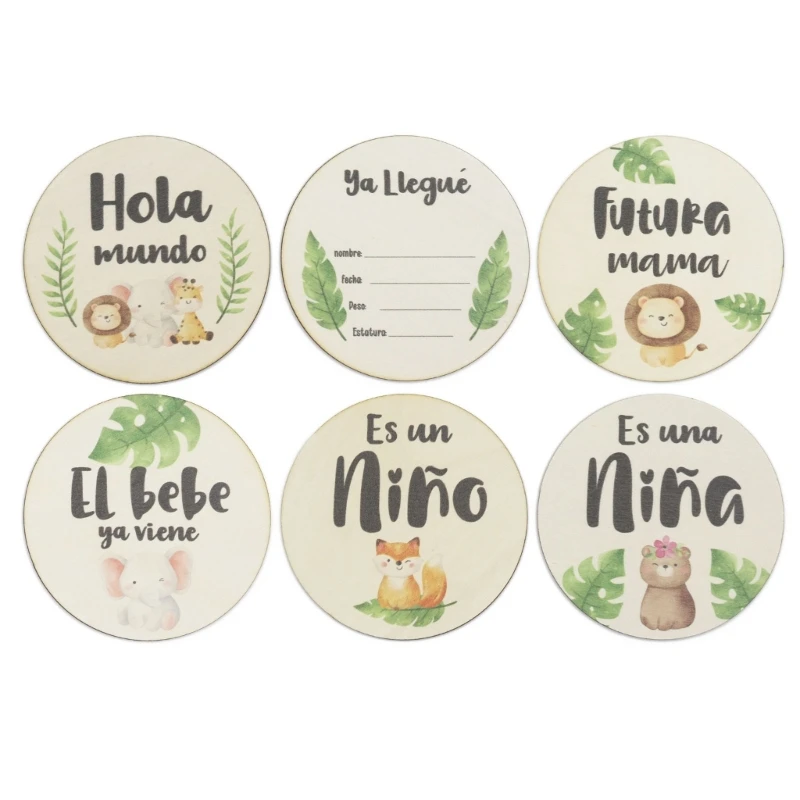 6 stks schattig dier patroon baby mijlpaal kaarten hout baby houten schijven kaarten cadeau