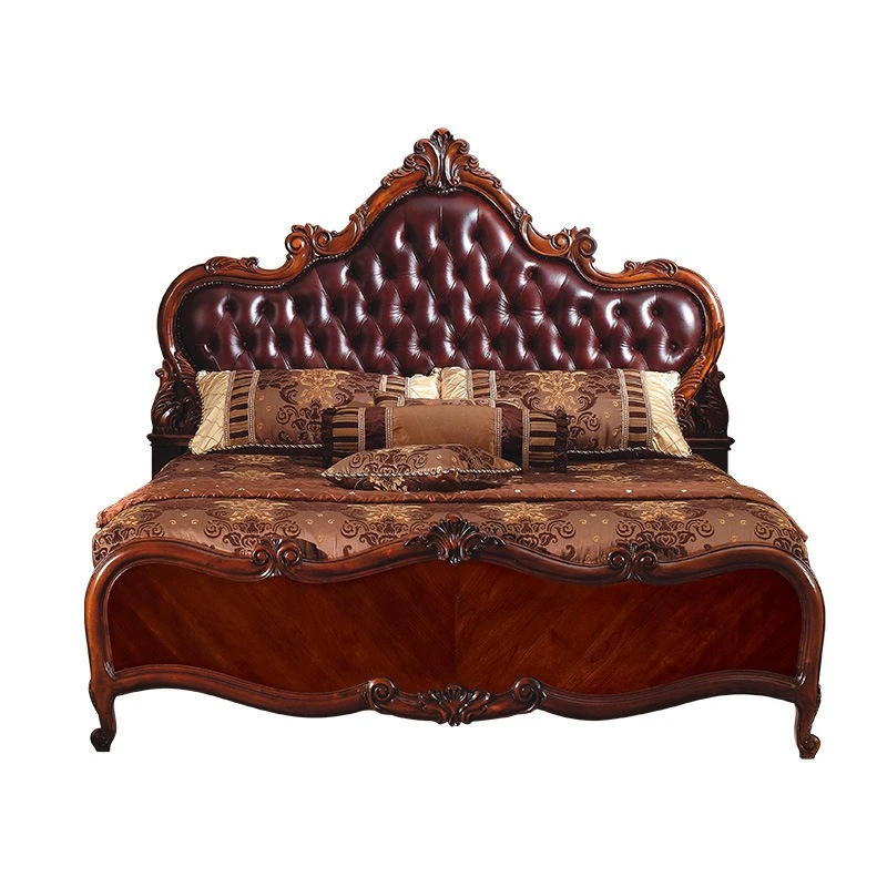 

American leather solid wood bed master bedroom soft bag home European style