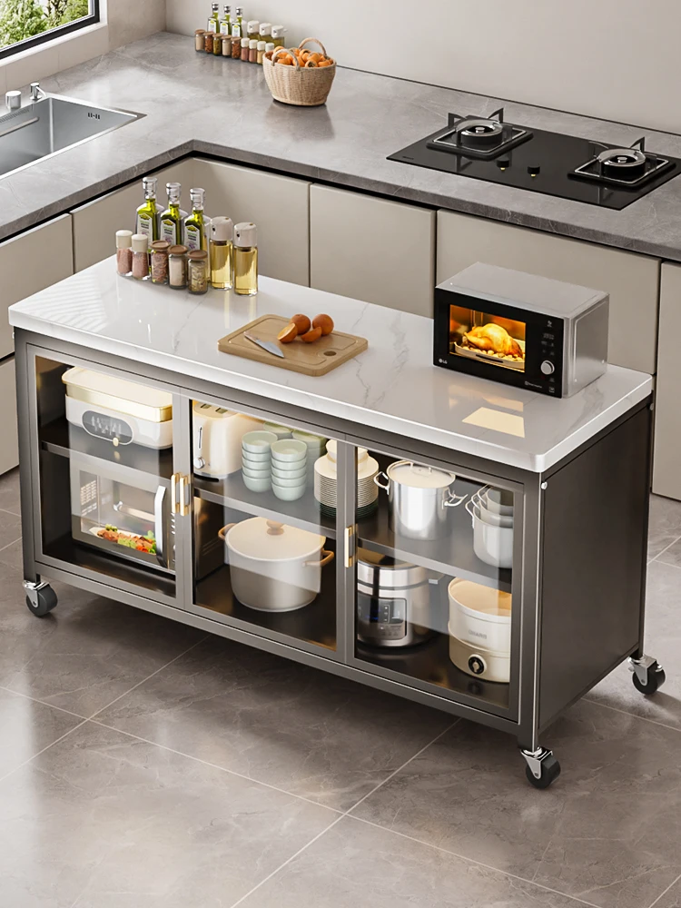 

Slate Kitchen Locker Multifunctional Vegetable Cutting Table Operator Multi-layer Edge Storage Glass Cabinet Mobile Island