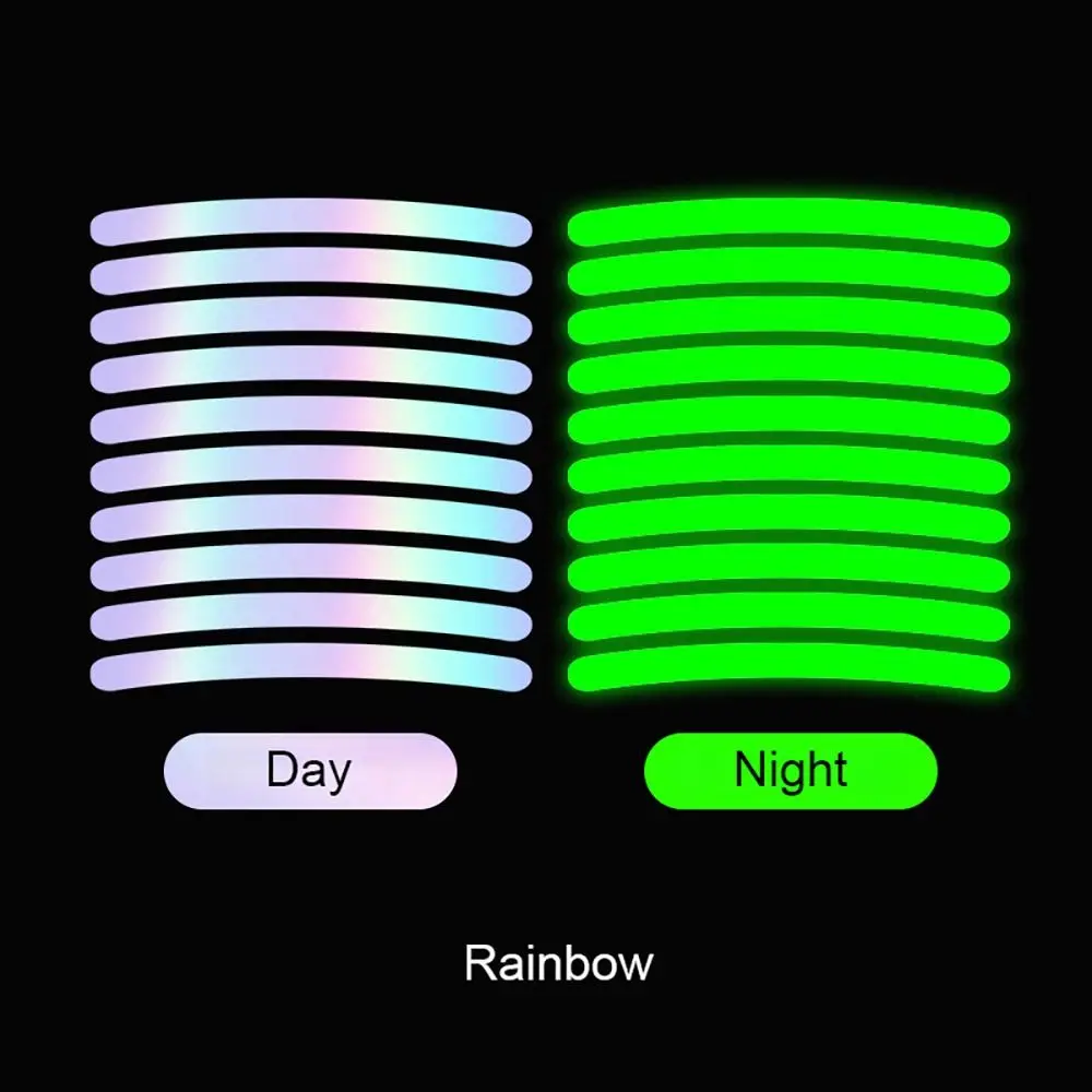 Calcomanías para conducción nocturna de bicicleta eléctrica, coche y motocicleta, pegatina reflectante para cubo de rueda, cinta luminosa fluorescente de arcoíris