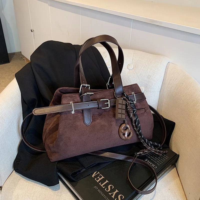 

Vintage Matte Leather Handbag, Simple Suede Tote Bag, Large Capacity Single Handbags Cross Body Shoulder Bags for Woman Сумка