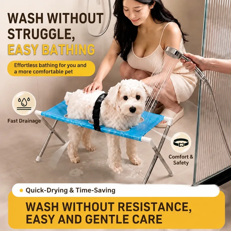 Portable Pet Grooming Bath Hammock Stand Adjustable Dog Cat Washing Restraint Mesh Support Rack Foldable Pet Bathing Helper