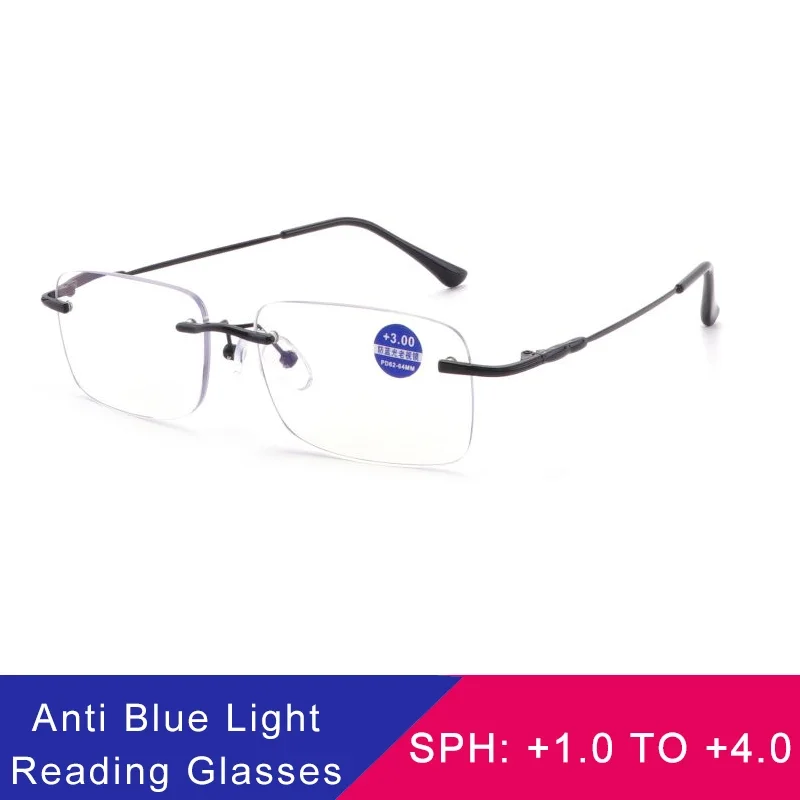 

Men Reading Glasses Anti Blue Light Rimless Titanium Eyeglass Frames Square Magnifying Glasses 5 Days Shipping Women's Eyepieces