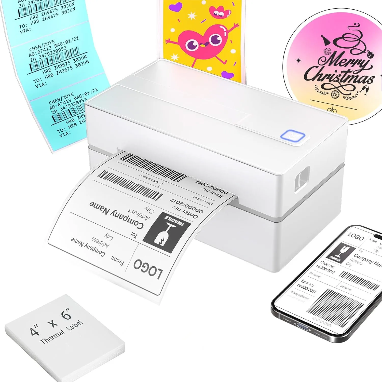 

Беспроводной Bluetooth 4x6 термопринтер транспортных этикеток, совместимый с iPhone, Android, Mac, Windows, Amazon Etsy, Ebay, Shopify