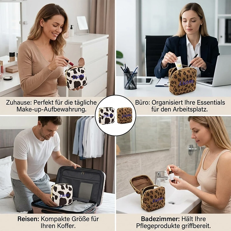 Customized name mini makeup bag rope patterned fabric bag with leopard print and cow print patterns soft and durable practical