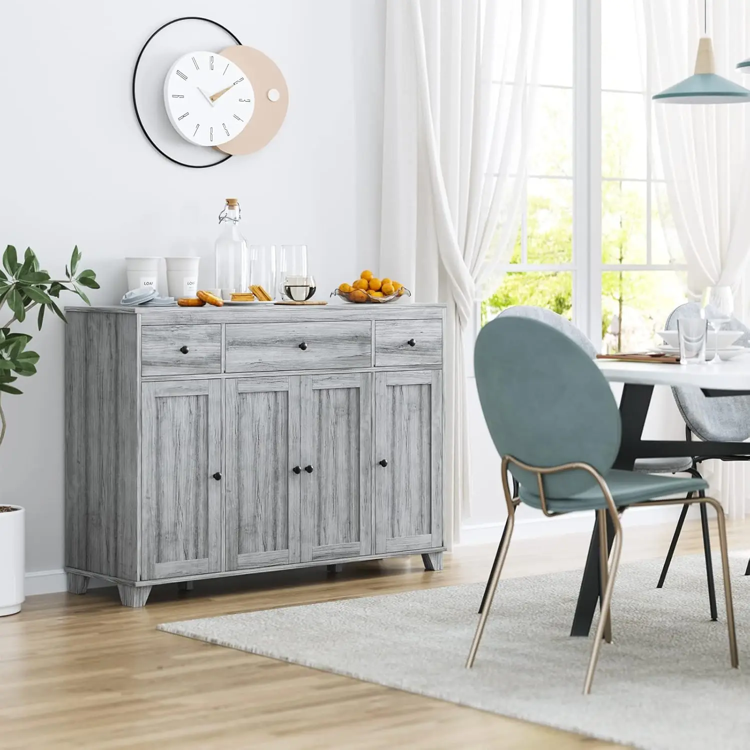 

Буфет, шкаф буфет для дома с 3 ящиками и 4 дверями, регулируемые полки, для кухонного шкафа, столовой, гостиной, прихожей