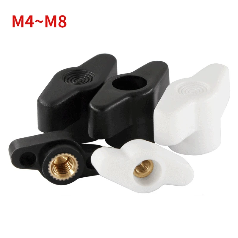 

Black White 27-36#Head Diameter Plum Bakelite Hand Tighten Nuts / Butterfly Plastic Head Hand Knob Nut Through hole/Blind hole