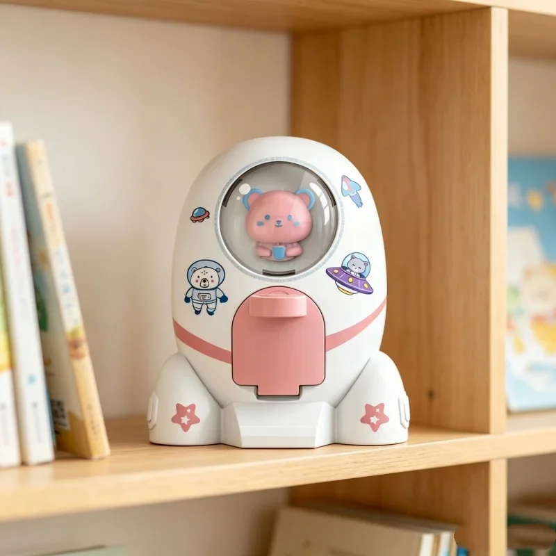 Cartoon Rocket Money Storage Box Astronaut Decoration Design Coin Cash Holder Desktop Ornament Indoor Saving Management Prop
