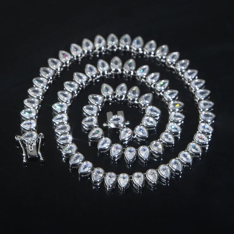 Luxury Tear Drop Shaped CZ Bezel Tennis Chain Necklace for Women