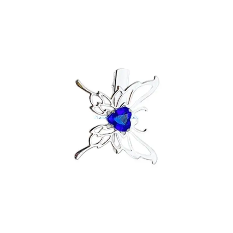 

652B Metal Butterfly Hair Clip with Crystal Heart Women Hair Styling Side Clip for Thin Hair Korean Electroplate Barrettes