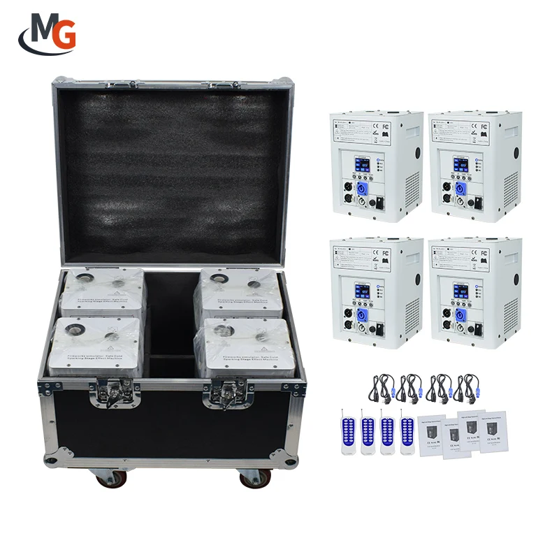 

4pcs 750W DMX White Cold Spark Machine 750 Sparkler Fountain Fire Works Wedding With Flight Case