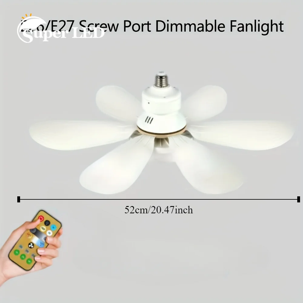 

LED Ceiling Fan with Light E27 Socket Remote Control Dimmable 30W Modern Smart Wireless Fans Lighting for Bedroom Garage Kitchen