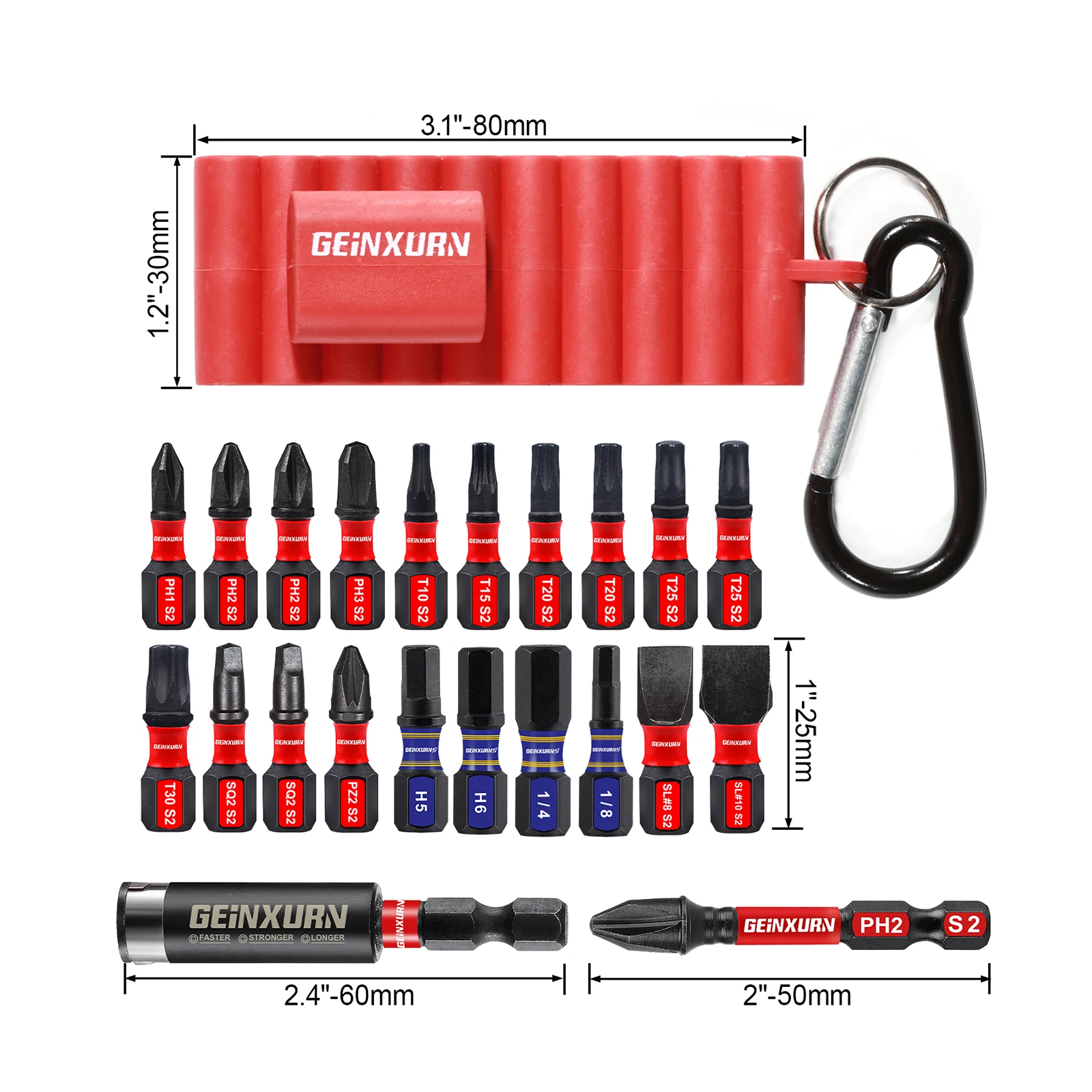 Geinxurn 22 Pcs Impact Screwdriver Bits Set with Organizer Sleeve, Magnetic  S2 Steel Multi Driver Bits and 1Pc Bit Holder