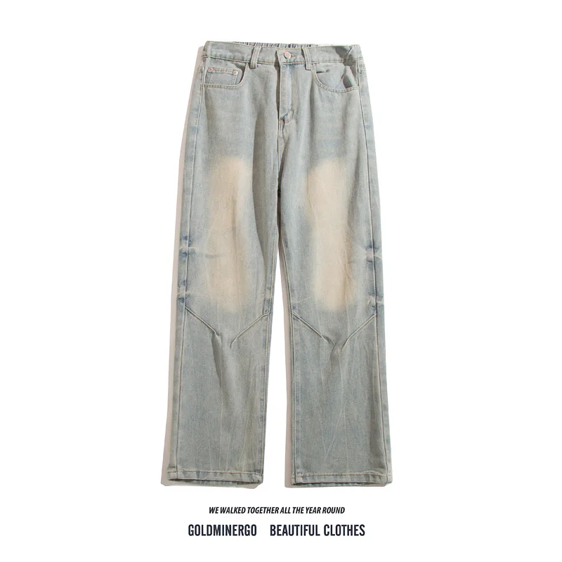 

Мужские джинсы в стиле ретро в японском стиле с рисунком молний, свободные прямые длинные брюки, крутые повседневные широкие брюки High Street