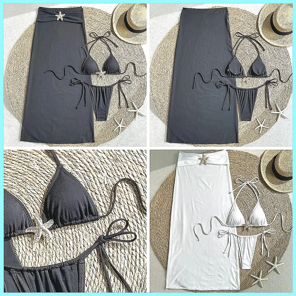 

Starfish Sexy 3-Piece Brazilian Bikini Set for Women - High-Waisted Beach Swimsuit