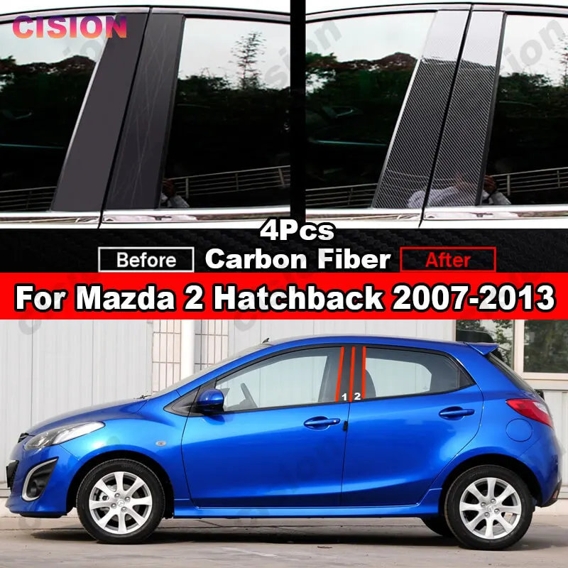 Mirror Effect Car Window Door Column B C Pillar Post Cover Trim for Mazda 2 Hatchback 2007-2013 Glossy Black PC Material Sticker