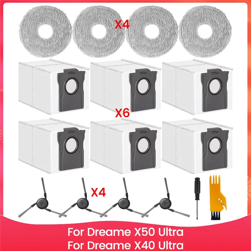 ABVI-ملحقات للمكنسة الكهربائية الروبوتية Dreame X50 Ultra، بديل لـ Dreame X40 Ultra، أكياس الغبار وسادات الممسحة والفرش الجانبية