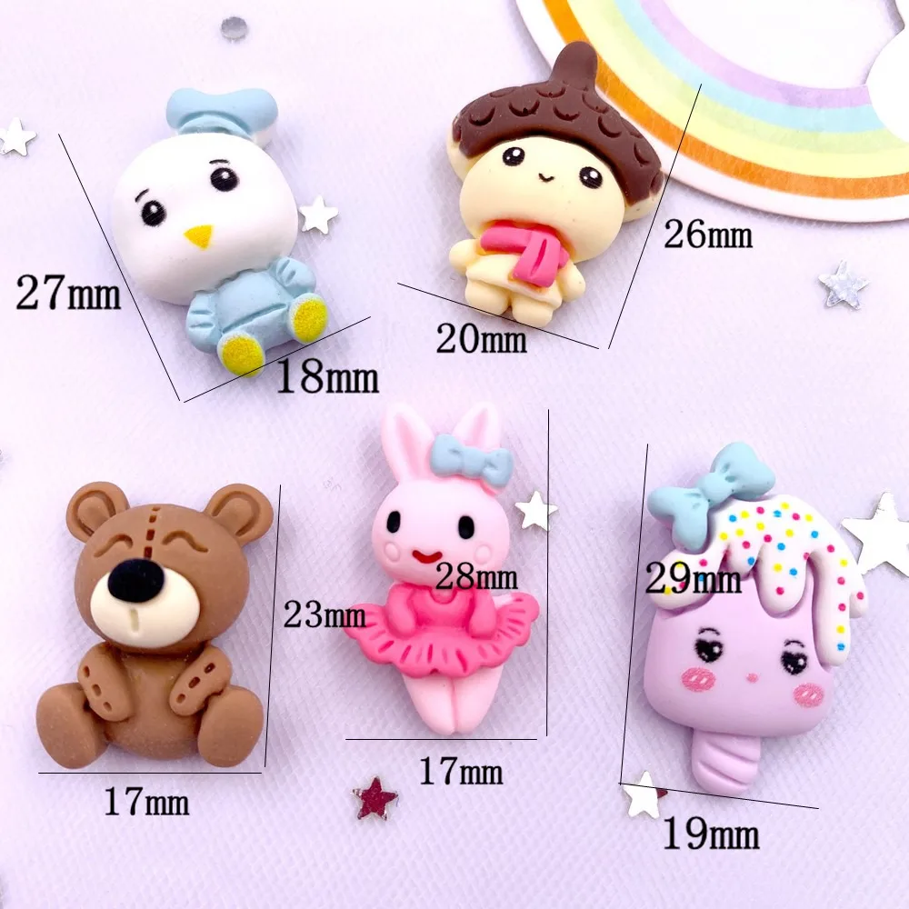 10pcs Resin Kawaii Duck Rabbit Popsicle Bear Flatback Cabochon Stone Figurines Home Decor DIY Bow Christmas Scrapbook Crafts OM4