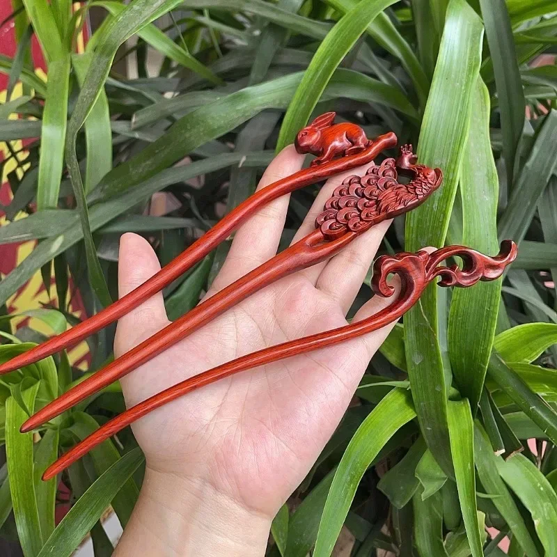 Xiaoye-roxo sândalo escultura hairpin, artesanal polido madeira artesanato, estilo antigo Redwood presente, atacado