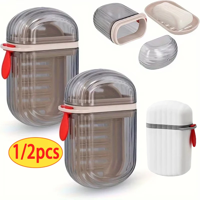 1/2pcs Portable Plastic Soap Case for Travel Container Dish Tray Travel Soap Dish with Drain Portable Soap Holder with Cover