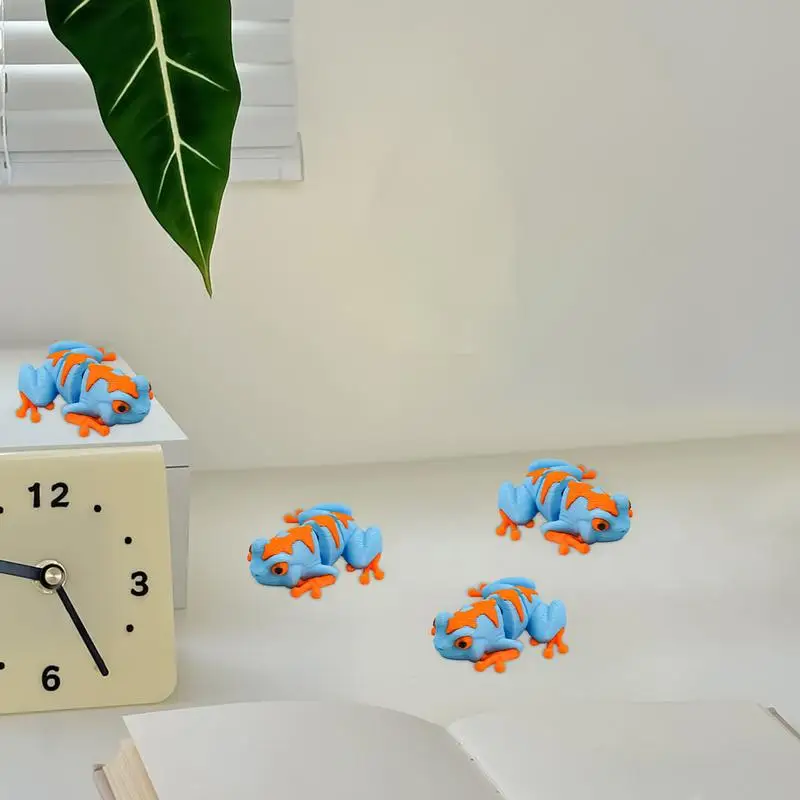 Figuras de rana, decoración de escritorio, articulaciones móviles, soporte emocional, modelo realista de Animal para estantería, baño, jardín de hadas