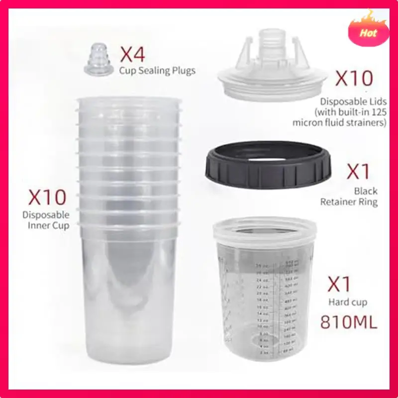 

810Ml Visual Spray Tank, Hard Cup With Scale And Holder And Lid For Spray Gunfiltration System, 4 Cup Sealing Plugs