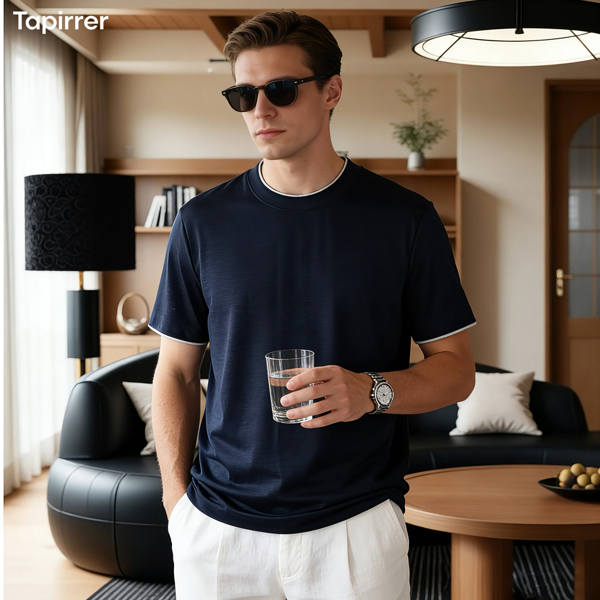 Spring/Summer New Tapirrer Men's Modal Blend Knitwear Faux Two-Piece Round Neck Business Commuter