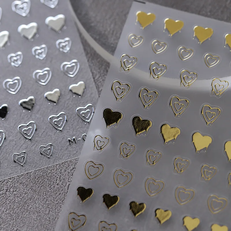 1 Sheet 5D Realistic Stamp Gold Silver Melting Solid Hollow Love Heart Adhesive Nail Art Stickers Decals Manicure Ornaments