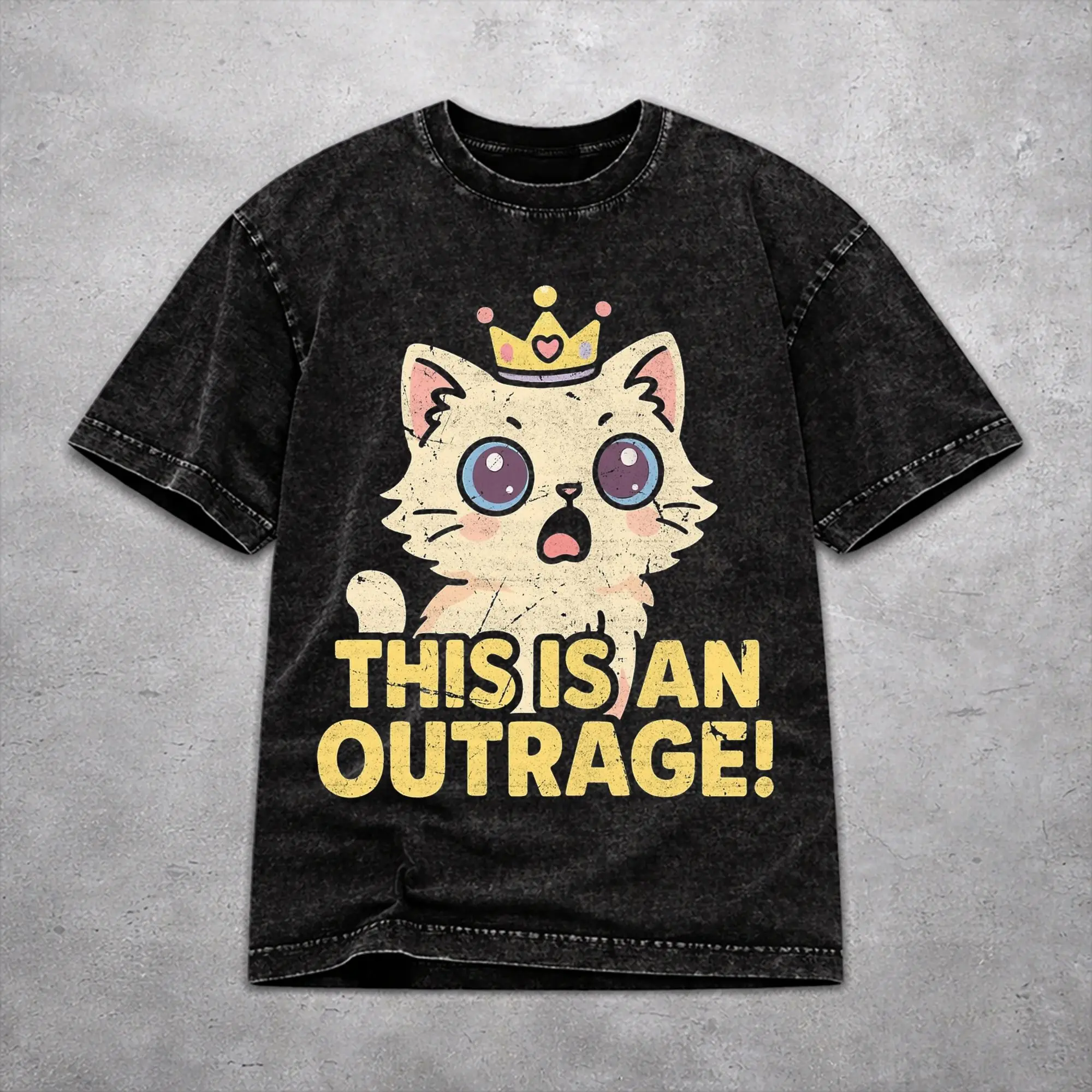 This Is An Outrage Princess Donut Cat  Washed T Shirt Vintage Streetwear for Men Women  Loose Tee T-Shirts Short Sleeve
