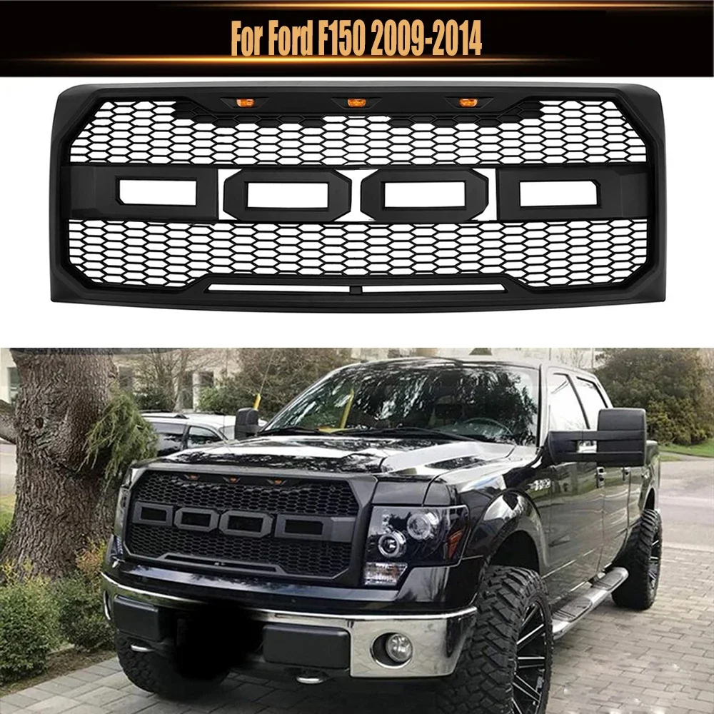 

Car Front Grill For Ford F150 2009-2014 Bumper Grille W/ Amber LED Light & Replacement Letter Modified Raptor Grills