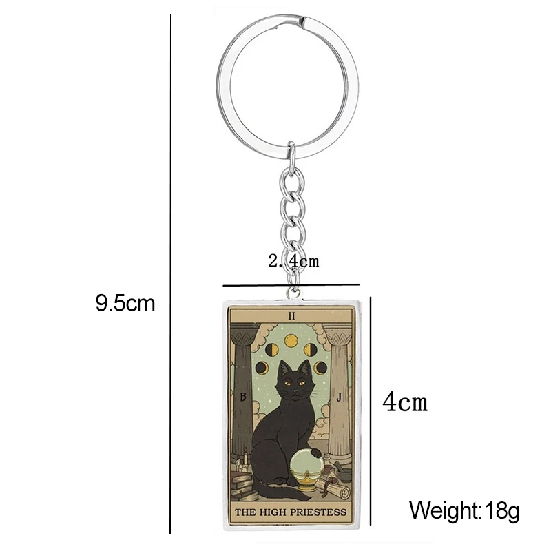 لطيف القط التارو بطاقة قلادة سلاسل المفاتيح خمر مستطيل الايبوكسي الفولاذ المقاوم للصدأ مفتاح سلسلة كيرينغ الحيوان العرافة مجوهرات