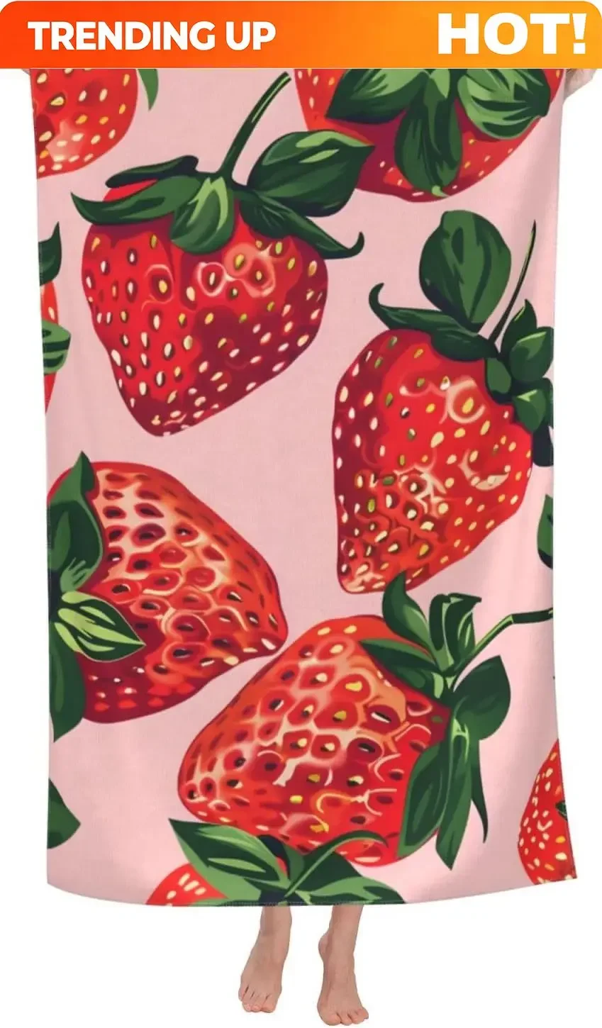 Custom Strawberry Beach Towel 31inx51in, Fresh Fruit Sand-Free Microfiber Bath Towel Ultra Soft Quick Dry Pool Towel Absorbent T